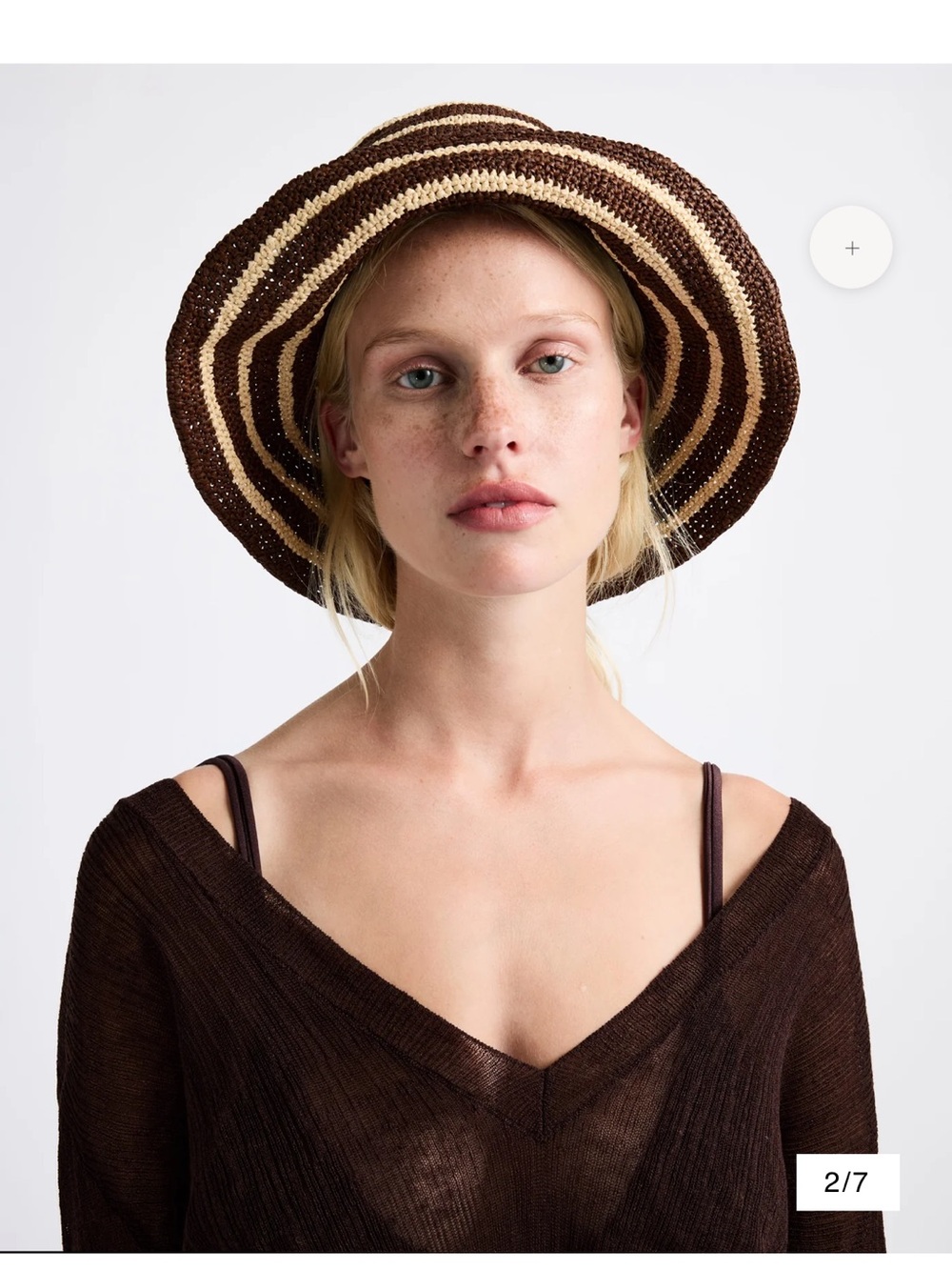 NWT Felix Bucket Hat Janessa Leone Brown and Cream Striped Raffia Crochet - Picture 3 of 4